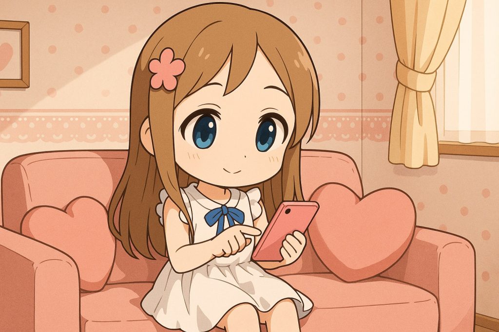 TikTok Liteタップバトルを安定した通信環境でプレイする女の子のイラスト